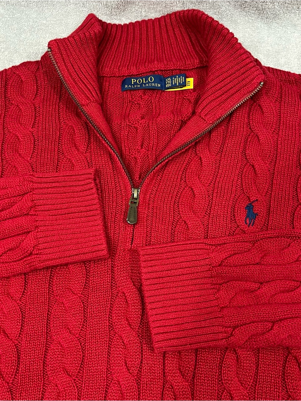 Polo Ralph Lauren Men's Red Cable-Knit Cotton Quarter-Zip Sweater Size XXL